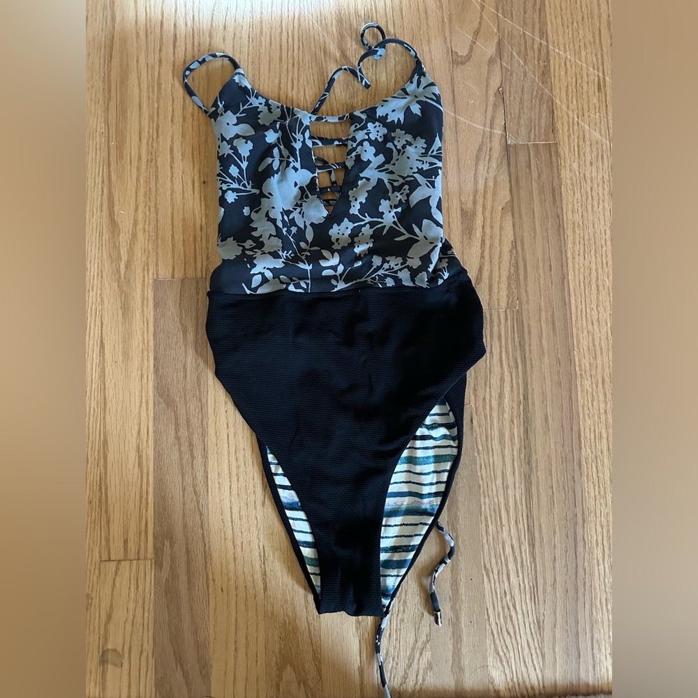 Maaji Floral Black/Striped Reversible One Piece Swimsuit